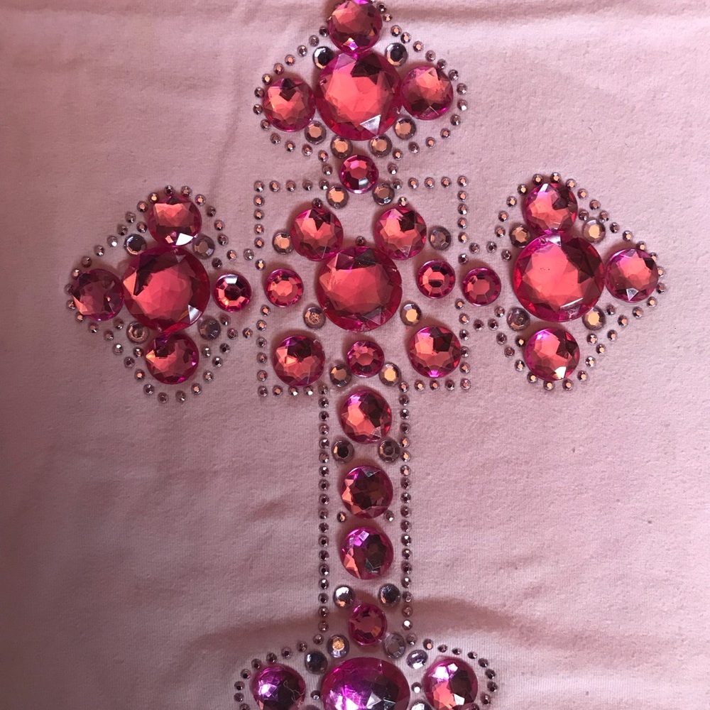 Cross bejeweled pink top